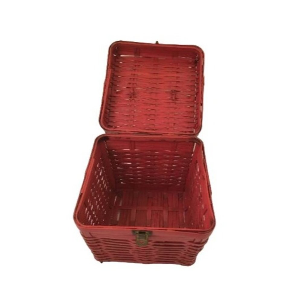 Red Box Bag Top Handle Basket Vintage Structured … - image 2